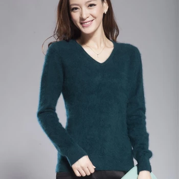 

Autumn Winter Women's V-neck 100% Mink Cashmere Sweaters Pullover Soft Warm Cashmere Sweaters Women Knitted Basic Sweater