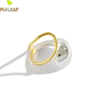 

925 Sterling Silver Gold & Silver 2 Colors Open Ring For Women Original Handmade Lady Party Fine Jewelry Flyleaf