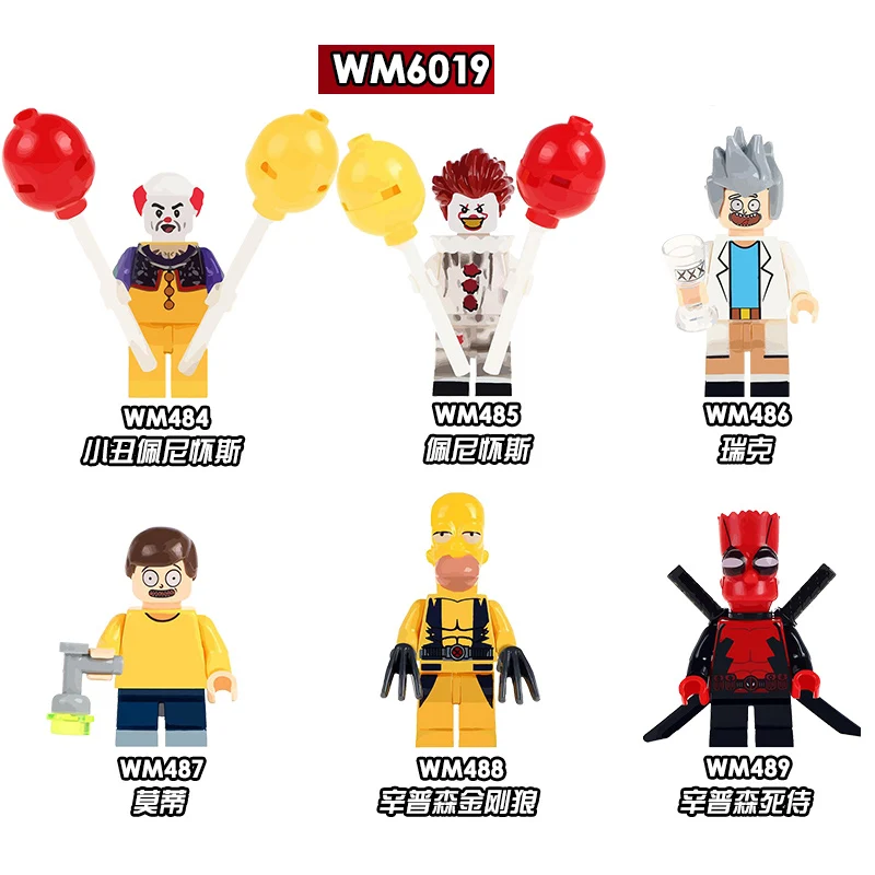 

Single Sale Model Super Heroes The Clown Pennywise Rick Morty Wild Deadpool Building Blocks Figure Children Gifts Toys WM6019