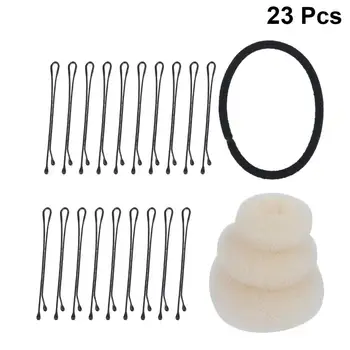

5 in 1 Hot Hair Donut Bun Ring Styler Maker with Hairpin Clip and Hair Band (Beige)