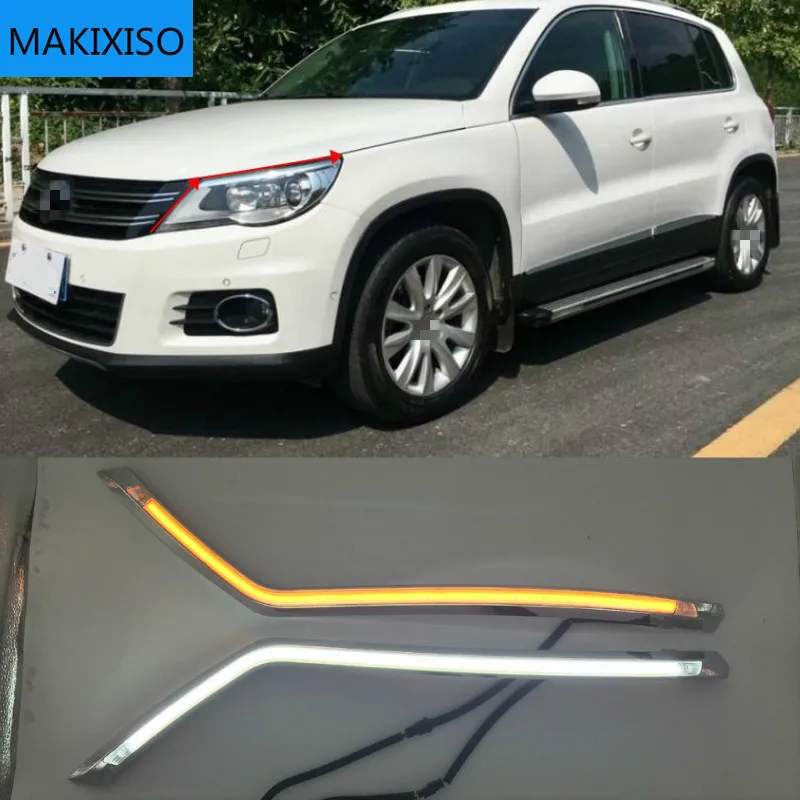

2PCS LED Daytime Running Light For Volkswagen Tiguan 2010-2012 Turn Yellow Signal Relay Waterproof 12V Car DRL Lamp