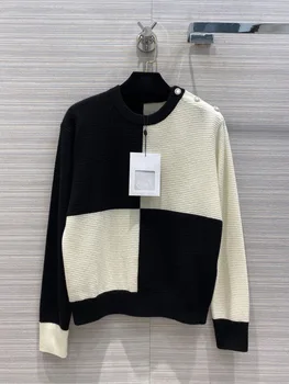 

Luxury Brand 100% Cashmere Sweater Shirt Top High-end Design 2020 Autumn Simple Contrast Color Casual Loose Cashmere Sweater Top