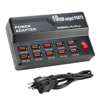 

Multi Port Charger 10 USB Port 12A Power 60W Quick Charge Station AC Adapter NK-Shopping