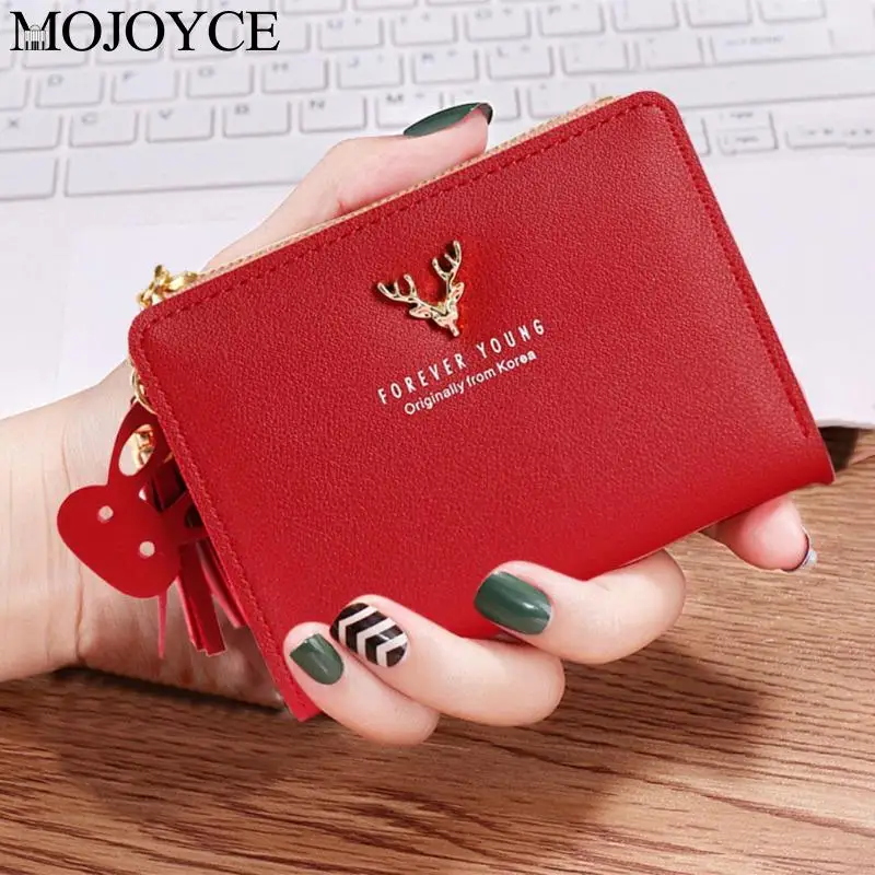 Short Wallet Women Purses Fashion Fold Coin Purse Deer Girls Bifold Short Wallet Soft Leather Clutch Women Purse Card Holder