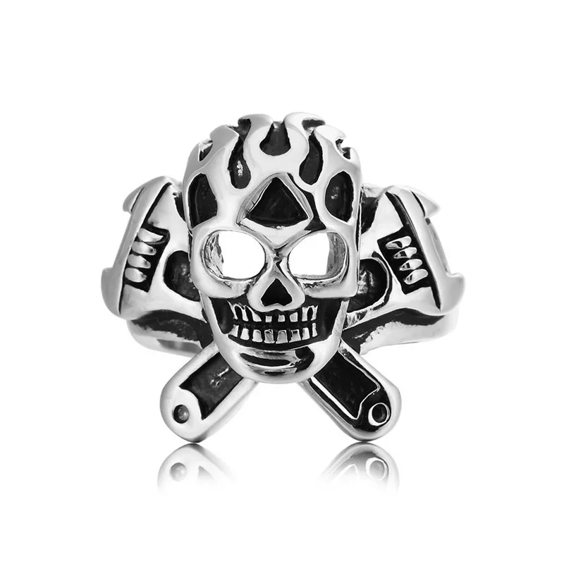 Drop shipping wholesale Individual locomotive wrench rock skull men's titanium steel ring spanner tool shape cool G0875 | Украшения и