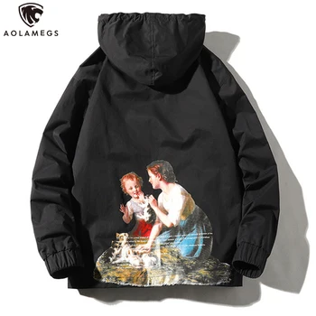 

Aolamegs Jackets Men Ancient Culture Print Coats Harajuku Loose Cargo Hooded Windbreaker Advanced Casual Style Streetwear Autumn