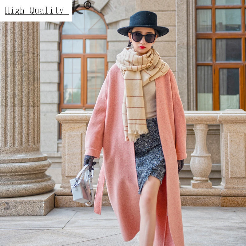 

Wool Coat Female Plus Size Winter Woman Coats 2020 Fashion Ladies Long Woolen Jackst + Belt Elegant Autumn Abrigos 1808