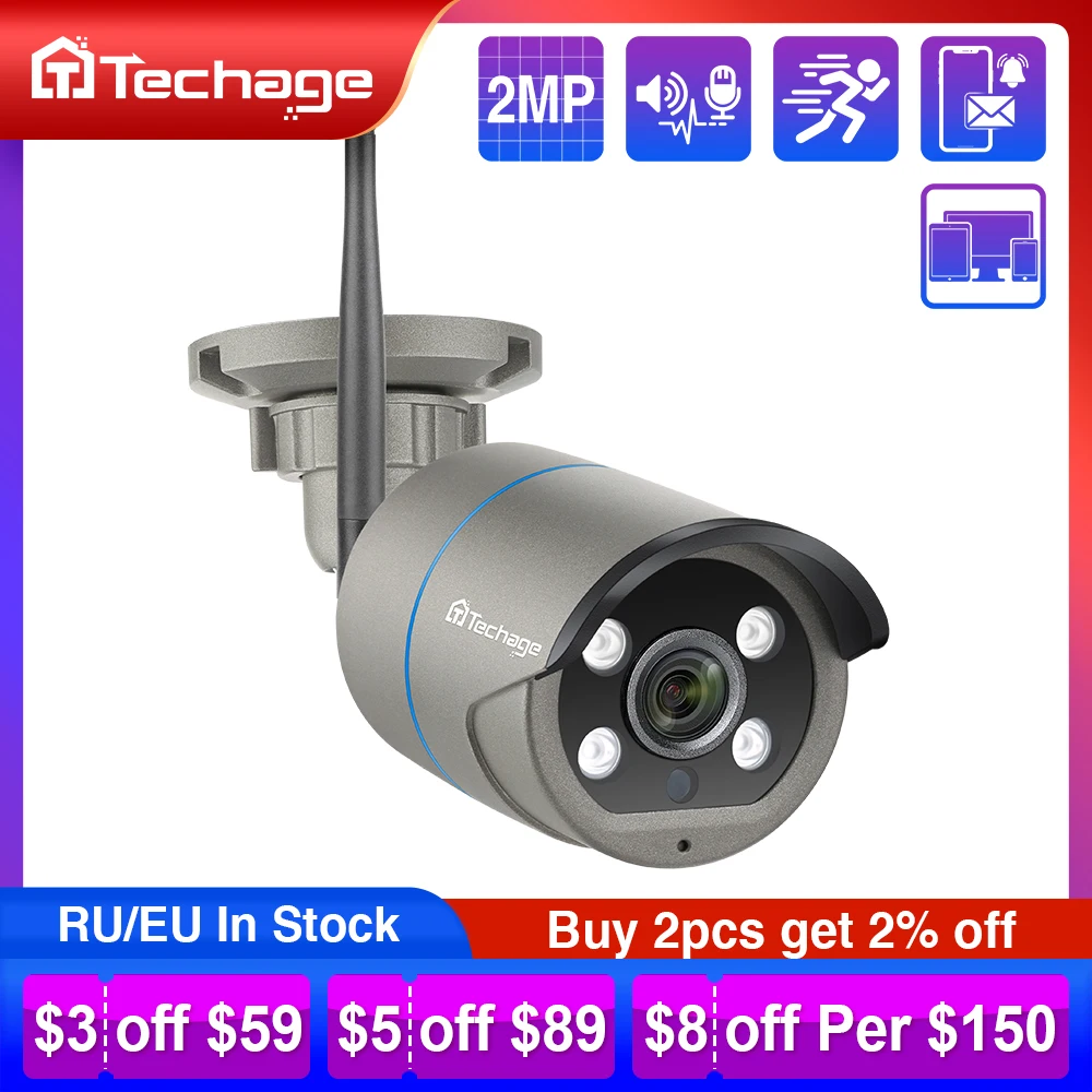 Techage 1080P 2MP Wireless IP Camera Outdoor Waterproof Security Audio WiFi Camera for Wireless CCTV