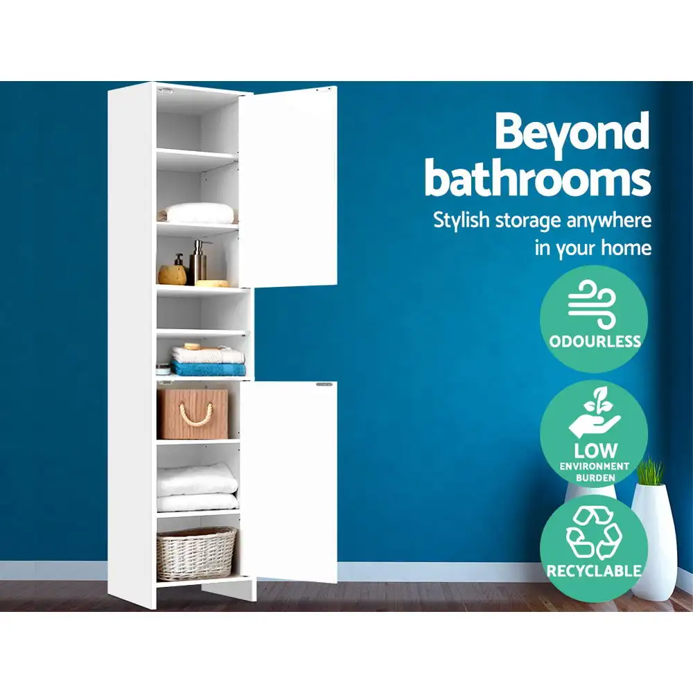 

Artiss 185cm Durable Practical Bathroom Tallboy Toilet Storage Cabinet Laundry Cupboard Adjustable Shelf White Easy Assembly AU