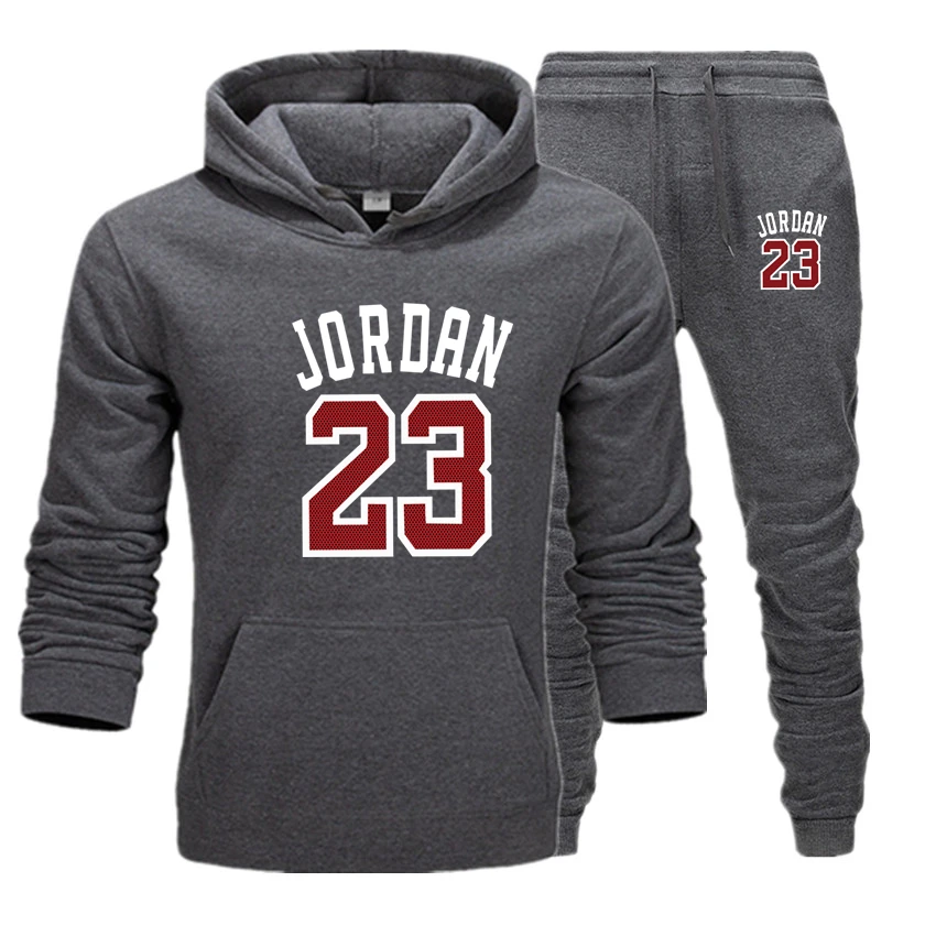 

New 2019 Brand Tracksuit Fashion JORDAN 23 Men Sportswear Two Piece Sets All Cotton Fleece Thick hoodie+Pants Sporting Suit Male