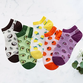 

5 Pairs Ankle Socks Embroidery Fruit Pattern Creative Socks Comfortable Cotton Socks Low Cut Socks for Women Ladies Girls (Assor