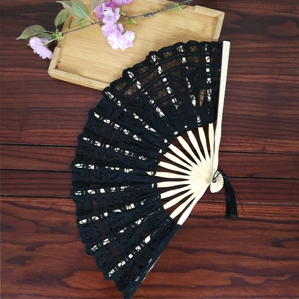 

Folding Fan Flower Photography Lace Fabric Craft Gift Handmade Dancing Decorative Prom Wedding Chinese Style Party Handheld