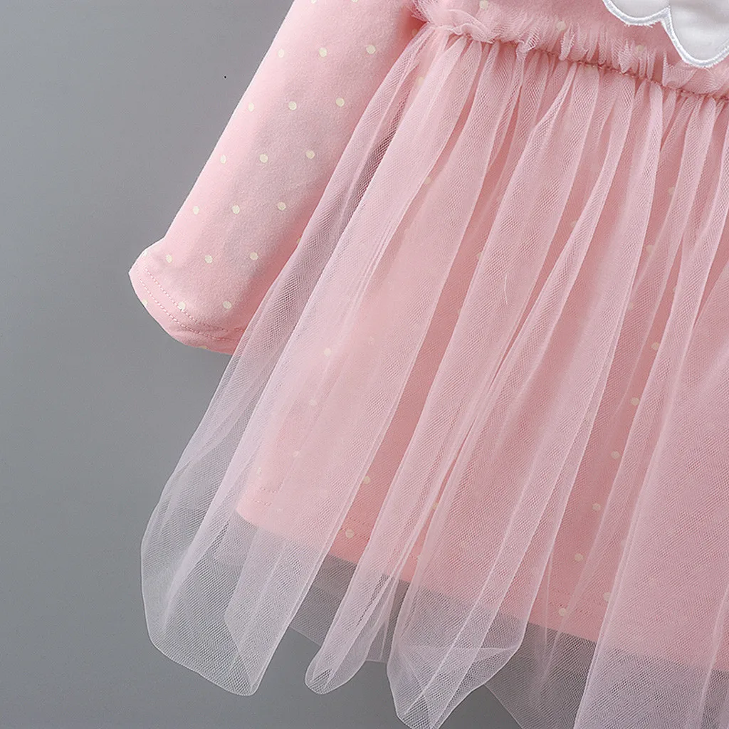 Детское платье принцессы; Одежда для маленьких девочек; вечерние платья в горошек с длинными рукавами и тюлевым крылом; элегантное удобное зимнее платье для маленьких девочек