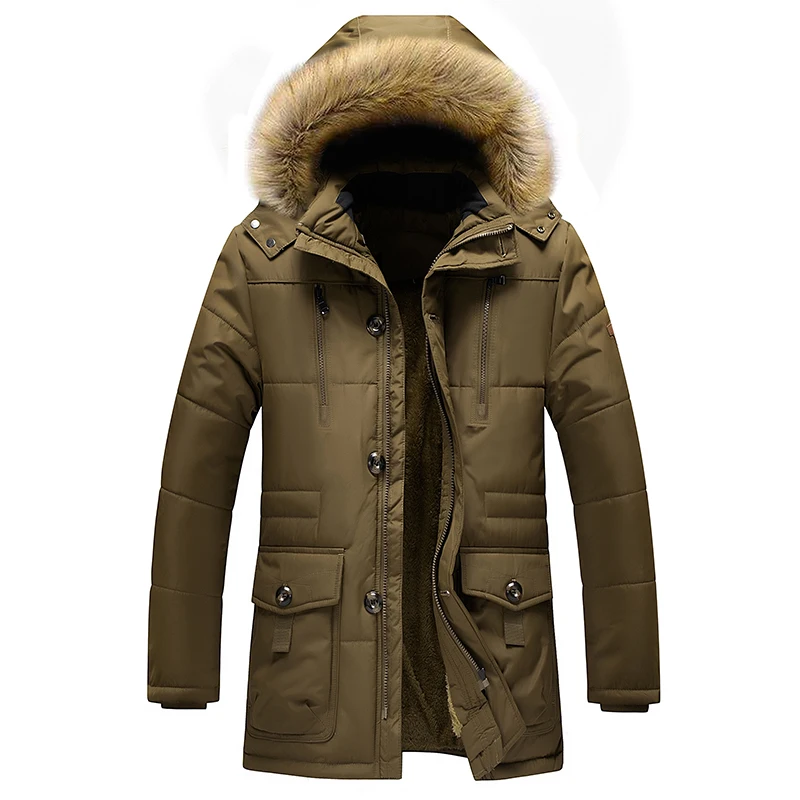 Dark Khaki Parka Зимняя Вельветовая парка размера плюс 7XL, мужское пальто, мужская куртка, утолщенное теплое пальто, Мужская ветрозащитная парка высокого качества, ZA290 - Цвет: Dark Khaki Parka