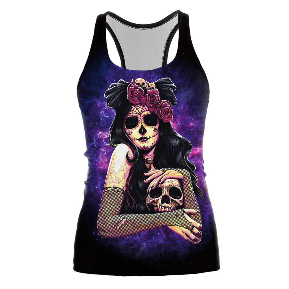 

Samgpilee Dark Sugar Jack Skellington Tank Top Women Halloween Cartoon Corpse Bride Printed Sleeveless Tops Cropped Feminino