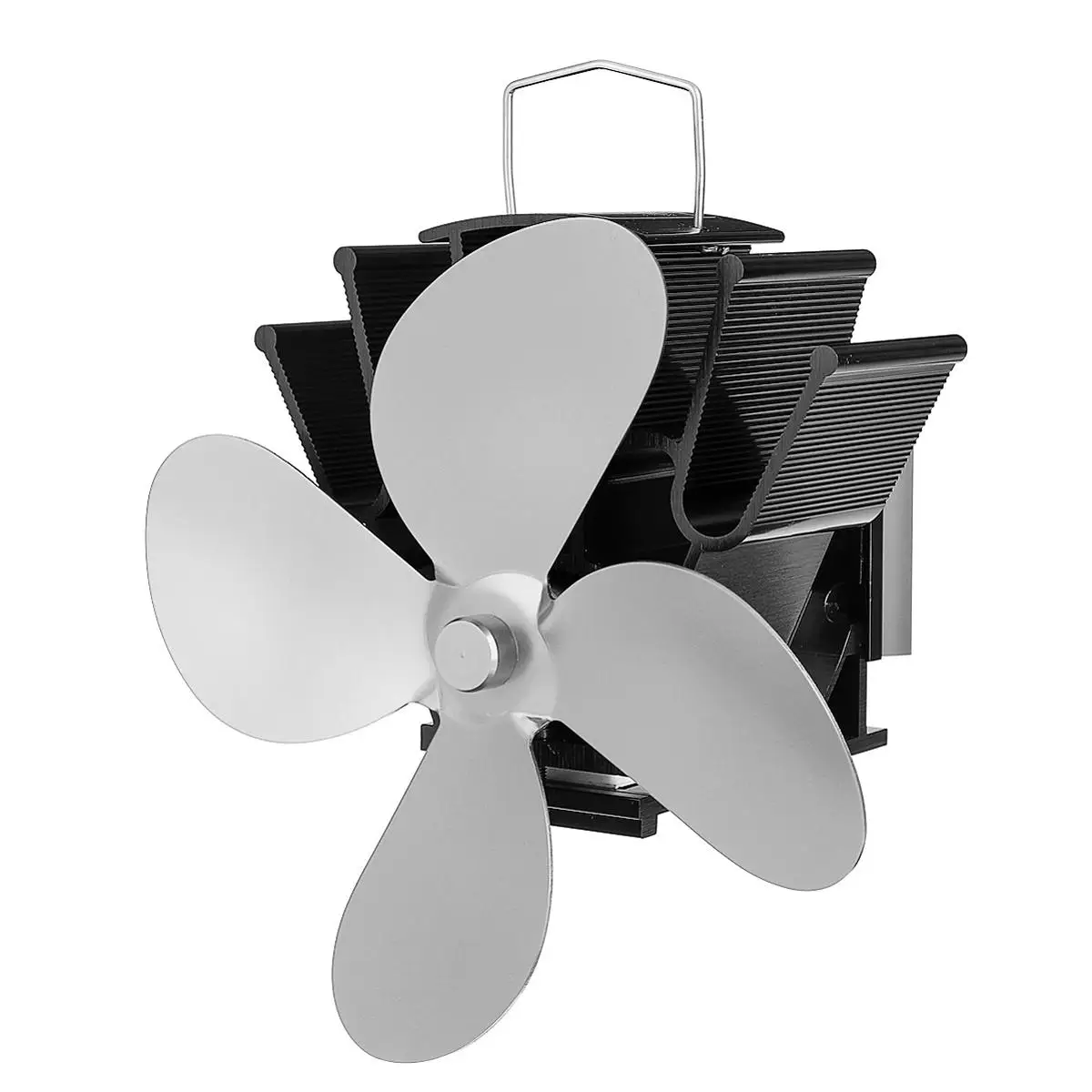 4 лопастной вентилятор для печи, работающий от тепловой энергии бревна деревянная горелка Ecofan тихий черный Домашний Вентилятор для камина эффективное распределение тепла - Цвет: silver