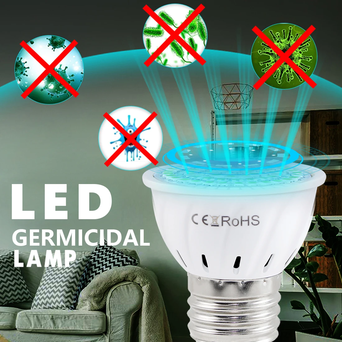 

E14 Germicidal Light UVC Lamp Sterilizer E27 LED UV Desinfection Lamp GU10 LED Ultraviolet Light Bulb MR16 48led 60led 80led