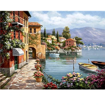 

Home decor landscape quite house beside lake diy oil painting by numbers kit diy painting unique gifts for adults and children