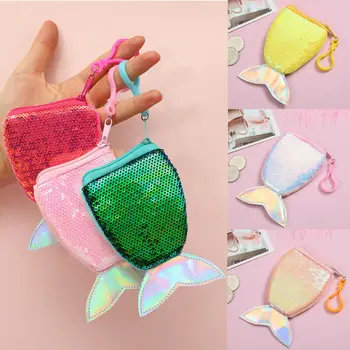 

2019 Newest Hot Baby Girls Bling Sequins Mermaid Tail Zip Coin Purse Money Change Card Holder Storage Children Kids Gift