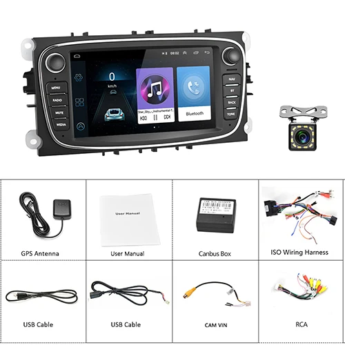 with 12LED camera Hikity 2din автомобильный радиоприемник " Зеркало Ссылка проигрыватель Android gps wifi Bluetooth CANBUS для Ford Focus Mondeo C-MAX S-MAX Galaxy II Kuga - Цвет: with 12LED camera