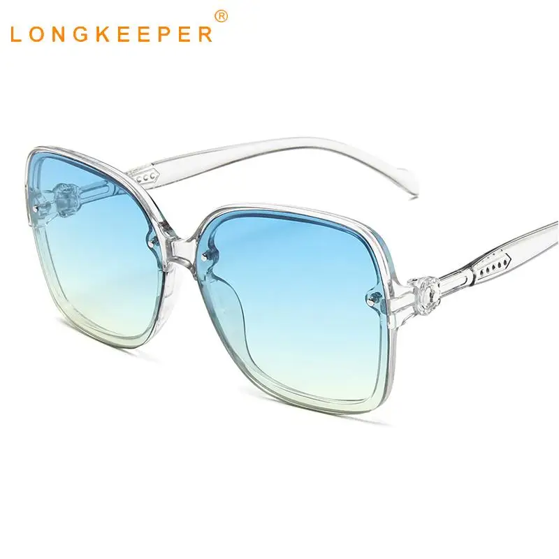 

LongKeeper Oversized Sunglasses Women Men Luxury Brand Square Sun Glasses Trendy Transparent Frame Gradient Eyeware UV400 Gafas