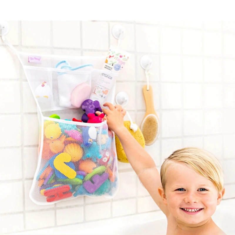Pink Baby Bath Toy Organizer Storage Extra Large Kids Mesh Net Storage Bag Organizer Holder with Two Heavy Duty Suction Cups for Toddler Bath Toys 
