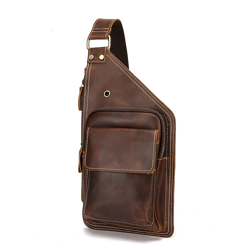 2021 Thick Real Leather Men Unique Travel Triangle Chest Sling Bag Design 8