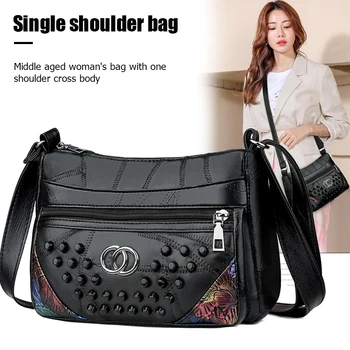 

Casual Sheepskin Leather Shoulder Messenger Bag Women Rivet Fashion Crossbody Bags for Decorating Shopping Traveling