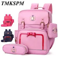 Школьный рюкзак для девочек, детский школьный ранец с бантом, рюкзак, пенал, комплект, Детская сумка для начальной школы для мальчиков, Mochila