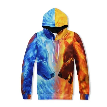 

Fashion Men 3D Wolf Printed Hip Hop Casual Hoody Sweatshirt 2pcs Set Colors Mixed Jogging Tracksuit Survetement Homme Streetwear