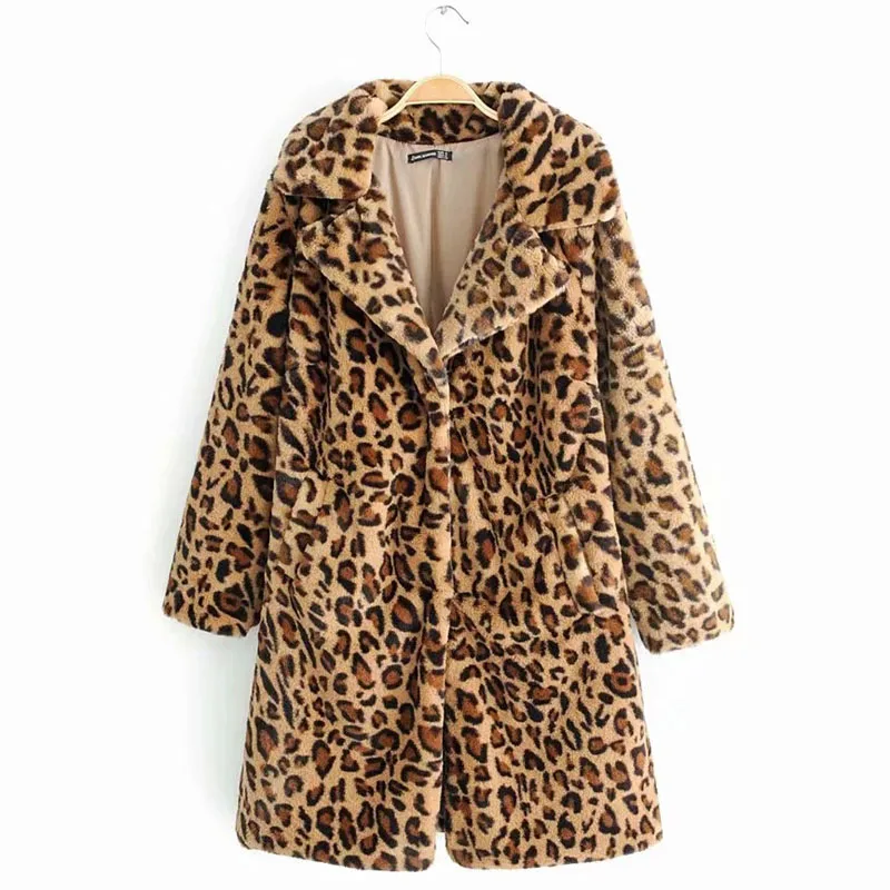 Новые плотные женские леопардовые пальто средней длины Тедди пальто тонкие повседневные однотонные куртки женская теплая зимняя верхняя одежда WWM1742