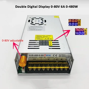 

0-80V 6A 480W Double Digital Display Adjustable Switching Power Supply HJS-480-0-80 DC voltage regulator Transformer 80V 6A