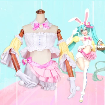 

High Quallity Japanese Anime Hatsune Miku Cute Rabbit Ears Woman Cosplay Costume Rabbit Ears Tail Tie Chest Wrap Sleeve
