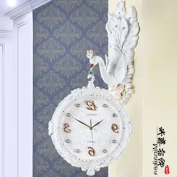 

Peacock Double-sided Wall Clock Vintage Luxury Electronic Wall Clock Wall Kitchen Reloj De Pared Grande Home Watch OO50WC