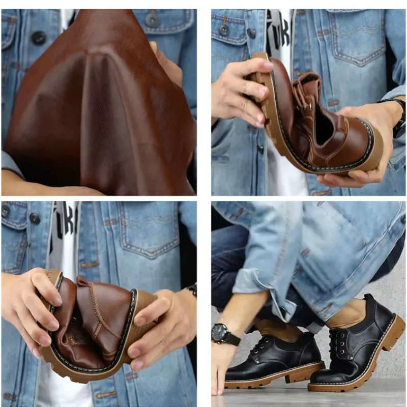 Genuine Leather Men Casual Shoes Winter Plus Velvet Man Footwear Brown Male Boots For Men Designer Shoes Formal Oxford casual shoes leather shoes leather boots