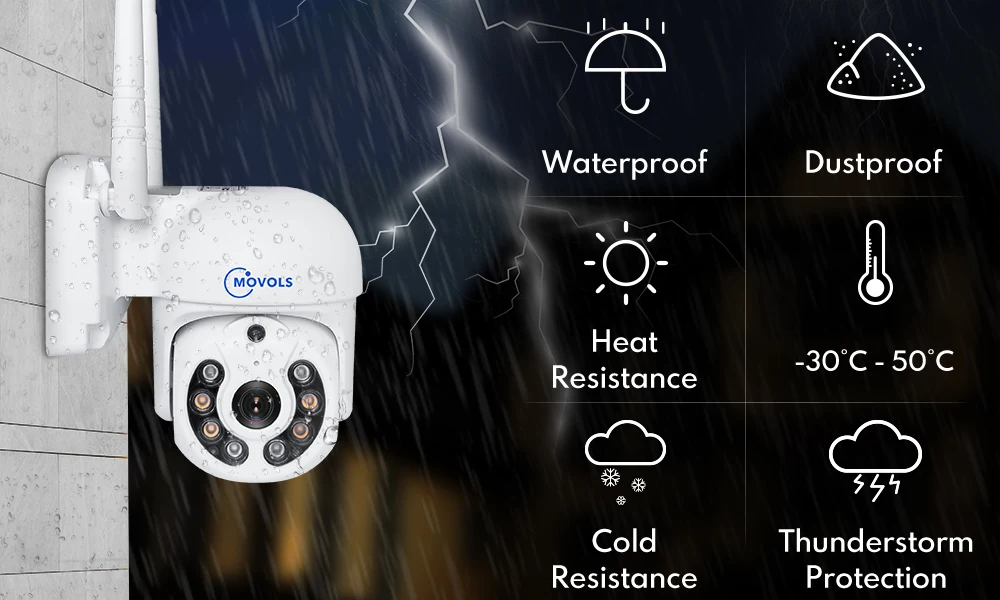 MOVOLS 3MP 5MP IP Camera Smart Tracking Wireless Two Way Audio PTZ Outdoor Water