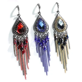 

Boho long fringe earrings for women colorful crystal unusual aesthetic S925 pin jewelry accessories party Hanging earrings gifts
