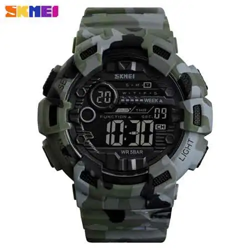Green Camouflage SKMEI модные спортивные цифровые часы для мужчин Открытый военный секундомер обратный отсчет наручные часы Водонепроницаемый Будильник Relogio Masculino - Цвет: Green Camouflage