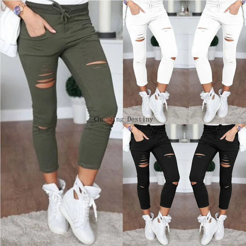S-4XL Women New Cotton Pencil Pants Wild Leisure Trousers Women's Clothing Hole In Europe and America Popular Jeans S-4XL Women New Cotton Pencil Pants Wild Leisure Trousers Women's Clothing Hole In Europe and America Popular Jeans