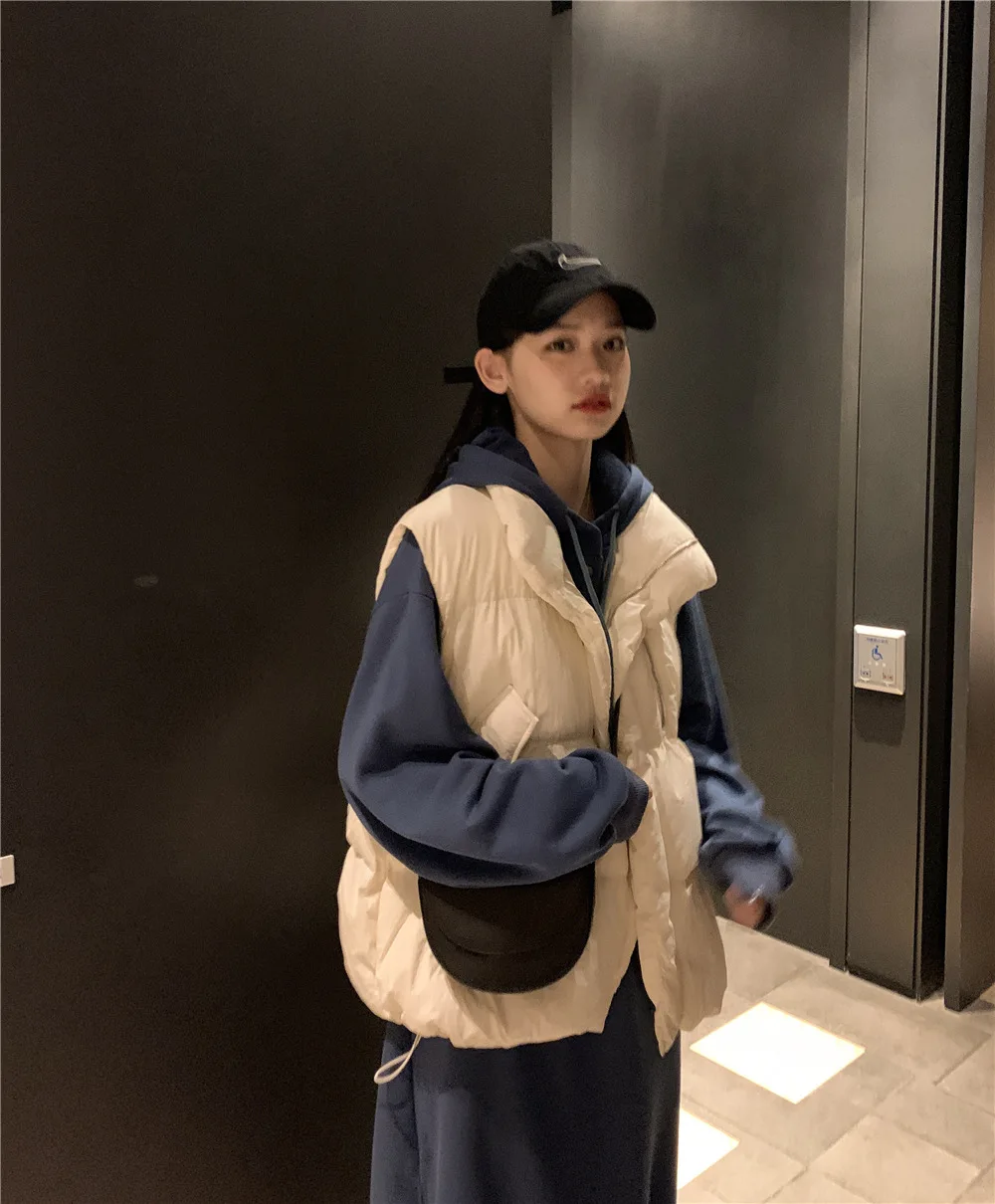 Down Feather Cotton Vest Women's New Style Autumn And Winter Short Students Bread Cotton Coat Sleeveless Coat Thick Waistco
