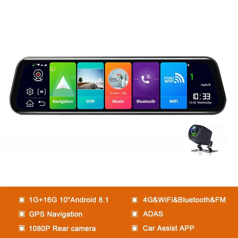 D30Pro 10Inches Новые 12 дюймов Android 8,1 Видеорегистраторы для автомобилей Камера gps Navi умное зеркало двойной 1080p Регистраторы Ночное видение Wi-Fi 4G 24 часа в сутки удаленный монитор - Название цвета: D30Pro 10Inches