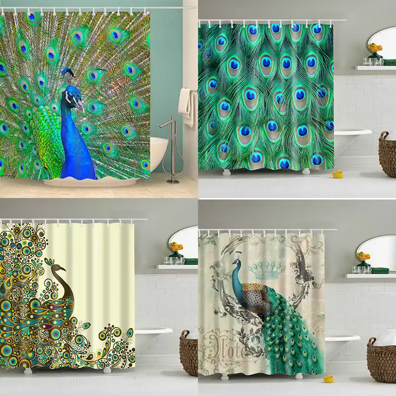 Peacock Shower Curtain 3d Print Bathroom Waterproof Polyester Bath Curtain Octopus Washable Bath Decor Curtains With 12 Hooks Shower Curtains Aliexpress
