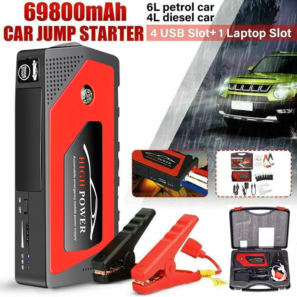 

69800mAh 12V Car Jump Starter Portable USB Battery Booster Clamp Multifunction Emergency Kit Car Styling