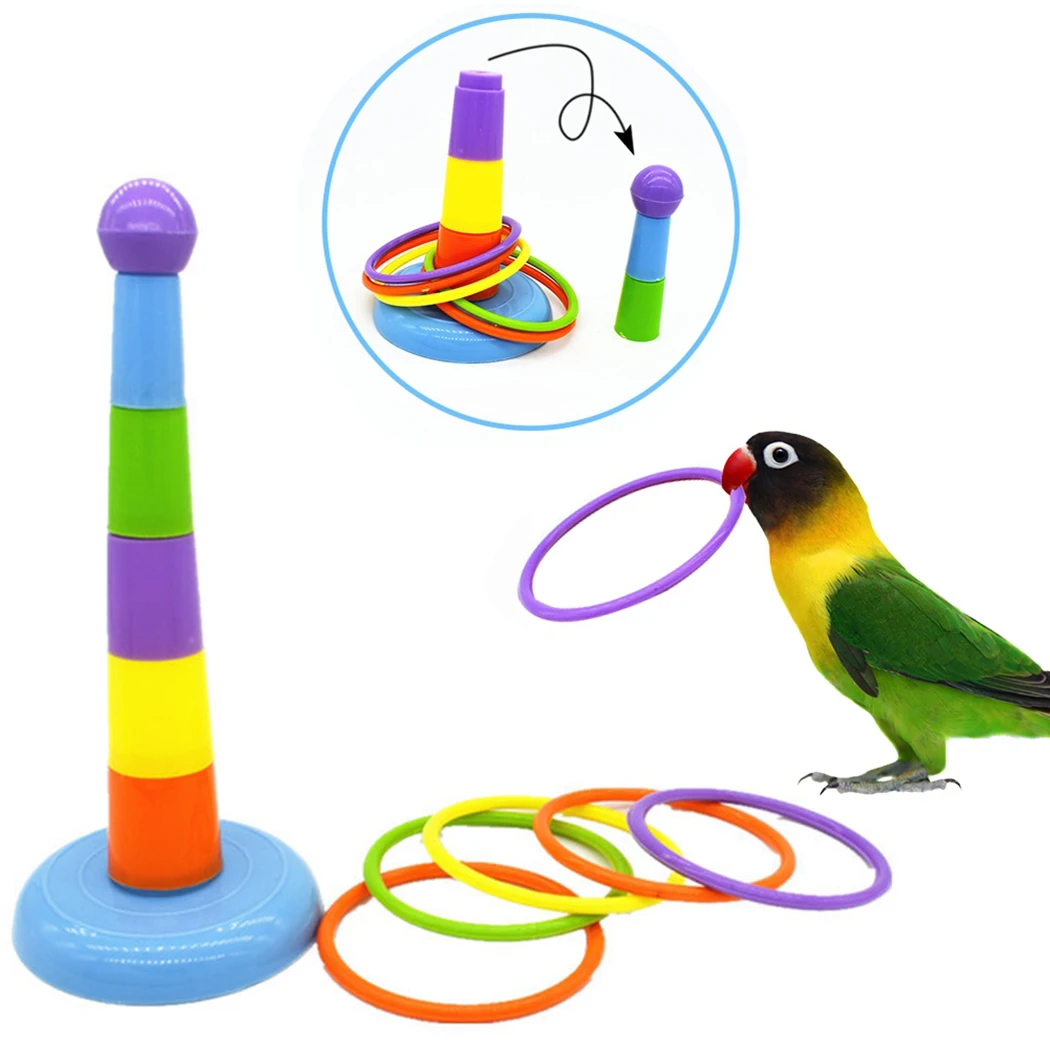 Al azar pájaro de Color juguete altura ajustable anilla para lanzar entrenamiento de aves pájaro de juguete de la inteligencia juguete loro divertido Mini puntera para anillo de juguete