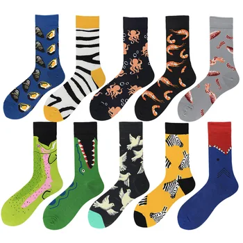 

Autumn Winter New Animal Series Patterns Medium Cotton Men's Socks Fashionable Breathable Casual Tide Against Stench Stockings