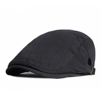 SHOWERSMILE Cotton Mens Beret Hat British Style Newsboy Solid Beige Black Navy Khaki Spring Summer Flat Cap Adjustable 55-60cm 2