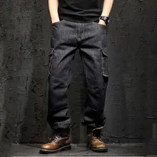 Idopy мульти-карман карго мужские свободные прямые джинсы Большие размеры 29-46 военные армейские джинсовые брюки