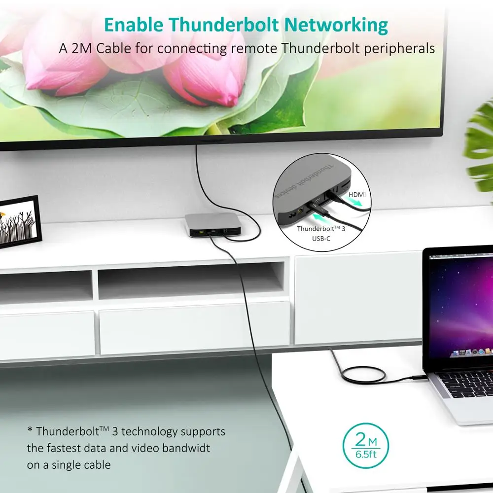 Кабель Choetech Thunderbolt 3 2 м экран 6 5f 40 Гбит/с 100 Вт 5А/20 в поддержка 5K UHD или 4K 60 Гц USB Type C