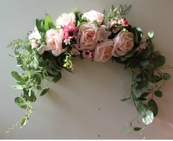 

Artificial Rose Flower Wreath Garland Chair Back Window Mirror Wall Door Lintel Flower Hanging Wedding Decorations