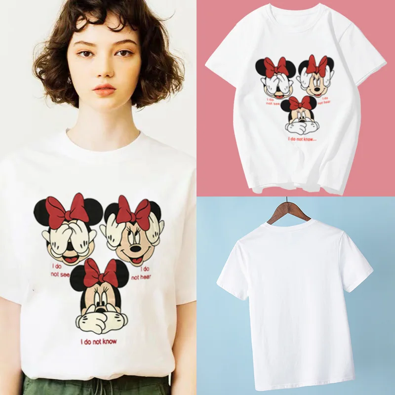 

New Cute Cartoon Mouse T Shirts For Women Elegant Harajuku Totoro T Shirt Girl Casual Tops Female Print Kawaii Tees T-shirts